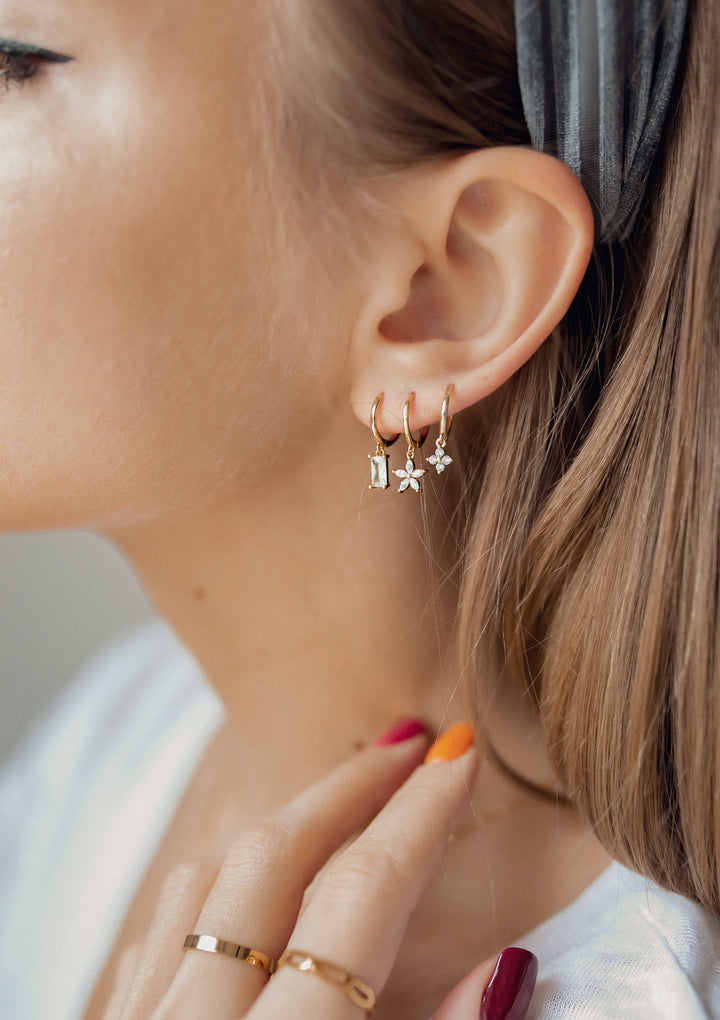 Gemstone Daisy Huggie Earrings Sterling Silver
