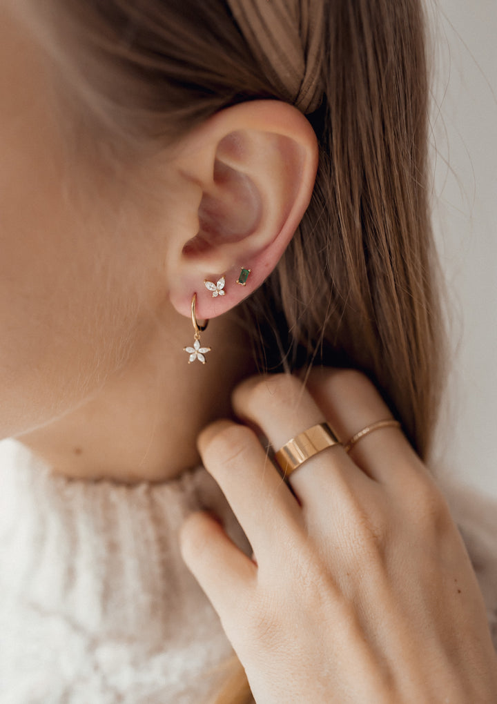 Gemstone Daisy Huggie Earrings Sterling Silver