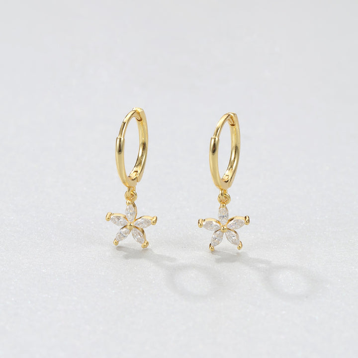 Gemstone Daisy Huggie Earrings Sterling Silver