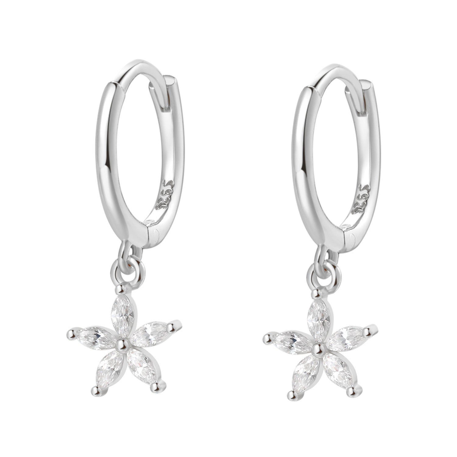 【STONEHENgE】Love Duet〜Silver Flower Earrings SA25A86F Dangling Two Stone Blue Sapphire Earrings | Angara