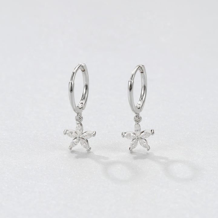 Gemstone Daisy Huggie Earrings Sterling Silver