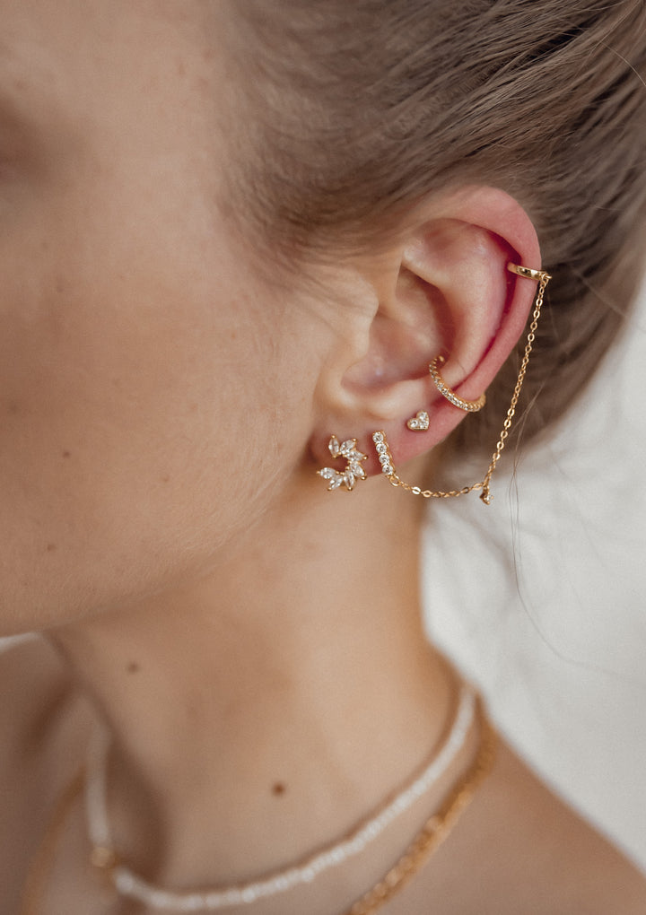 Gemstone Petal Huggie Earrings Sterling Silver