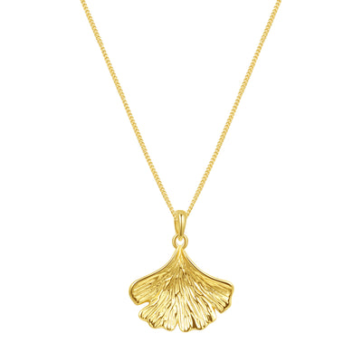 Ginkgo Leaf Pendant Necklace Sterling Silver Gold