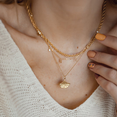Collier Pendentif Feuille Ginkgo Argent Sterling en Or