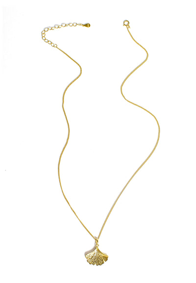 Collar Colgante Hoja de Ginkgo Plata de Ley 925 en Oro