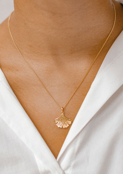 Collier Pendentif Feuille Ginkgo Argent Sterling en Or