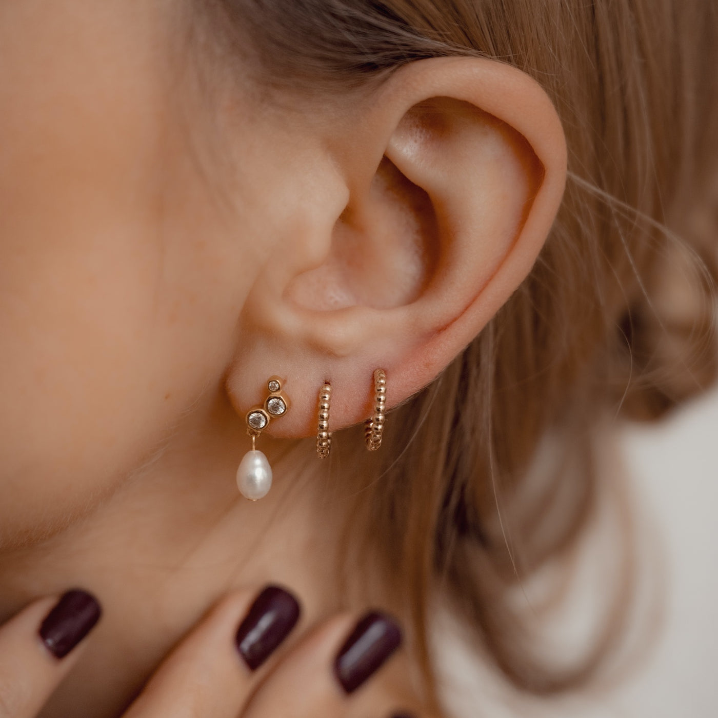 Glint Beaded Hoop Earrings 14K Gold