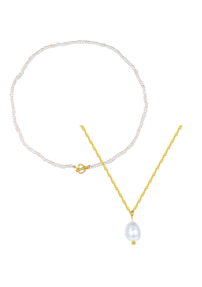 Conjunto de Collares con Perla Plata de Ley 925 en Oro