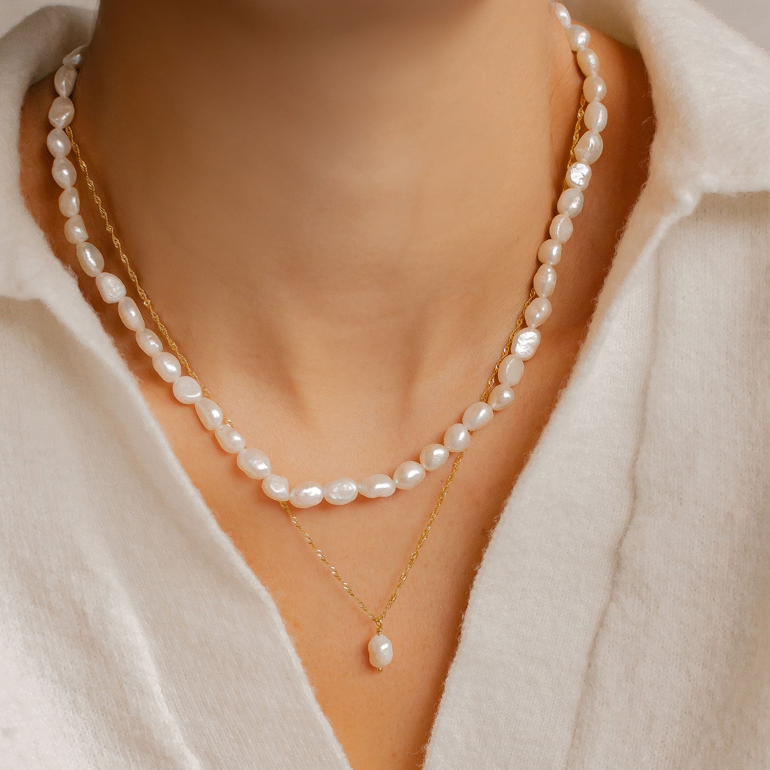 Pearl Chain Necklace Sterling Silver Gold – Hey Happiness