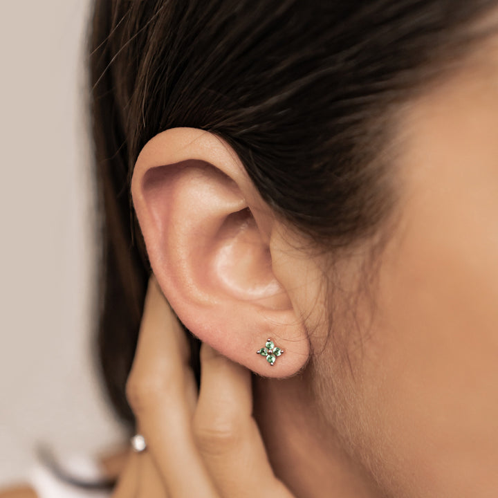 Green Daisy Stud Earrings Sterling Silver