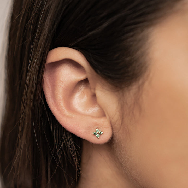 Green Daisy Stud Earrings Sterling Silver