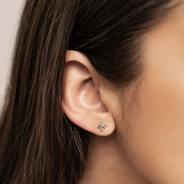 Green Daisy Stud Earrings Sterling Silver
