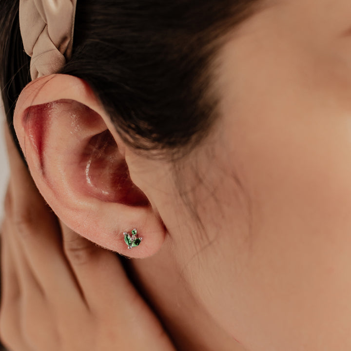 Boucles d'oreilles Luciole Gemme Verte Argent Sterling