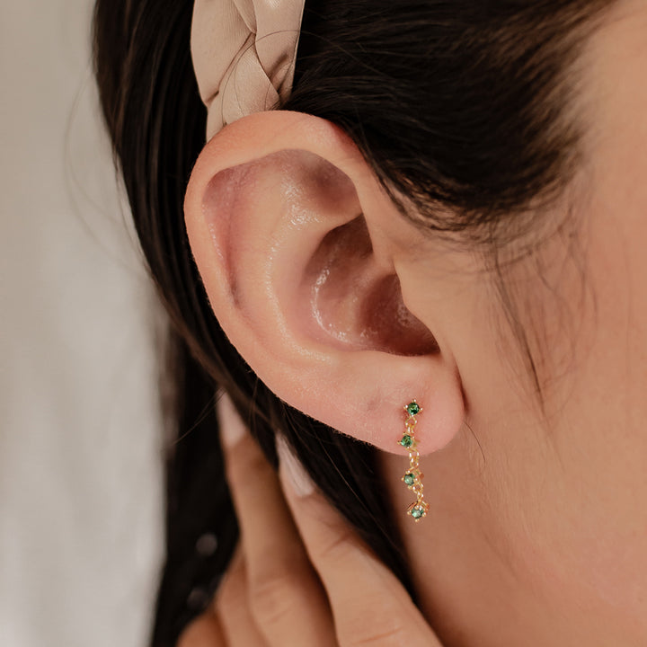 Boucles d’Oreille Quatuor de Gemmes Vertes Argent Sterling