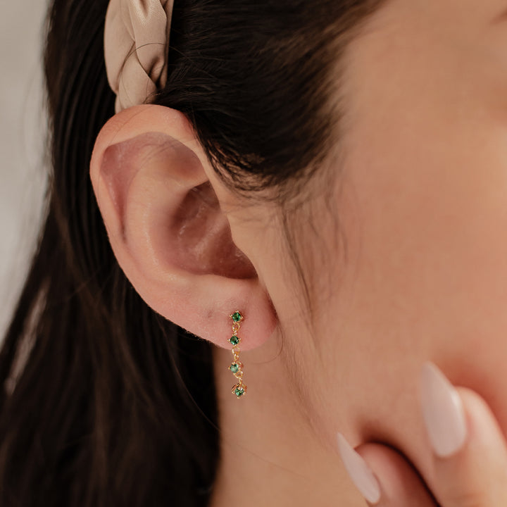 Boucles d’Oreille Quatuor de Gemmes Vertes Argent Sterling