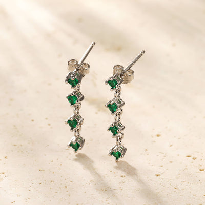 Boucles d’Oreille Quatuor de Gemmes Vertes Sterling Argent