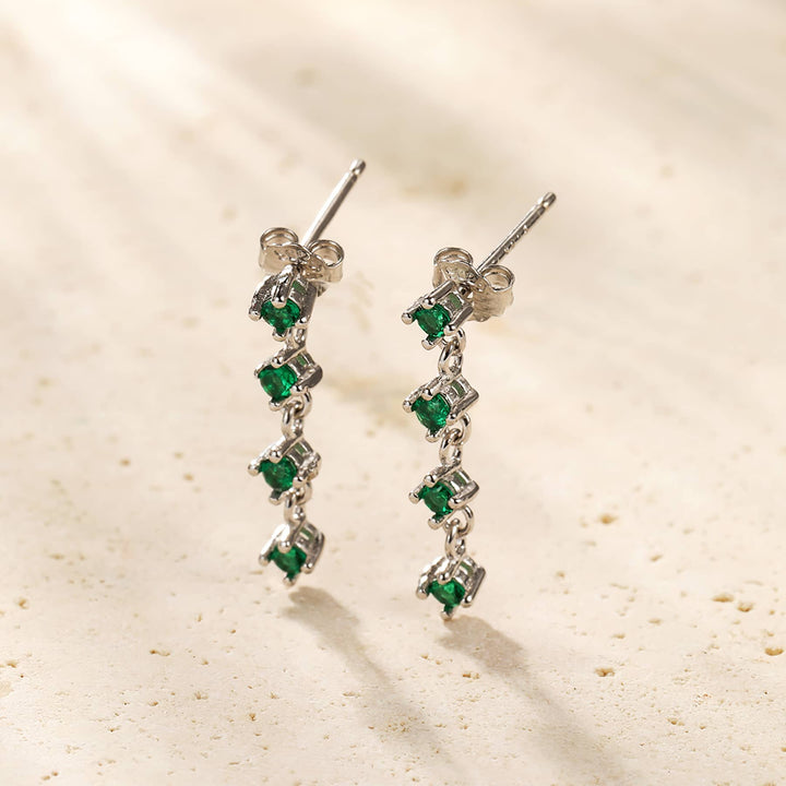 Boucles d’Oreille Quatuor de Gemmes Vertes Argent Sterling