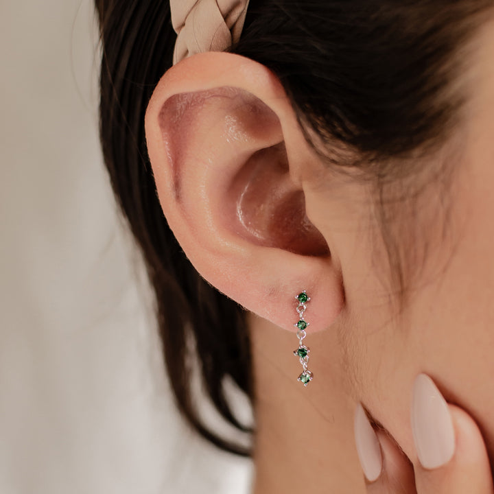 Boucles d’Oreille Quatuor de Gemmes Vertes Argent Sterling