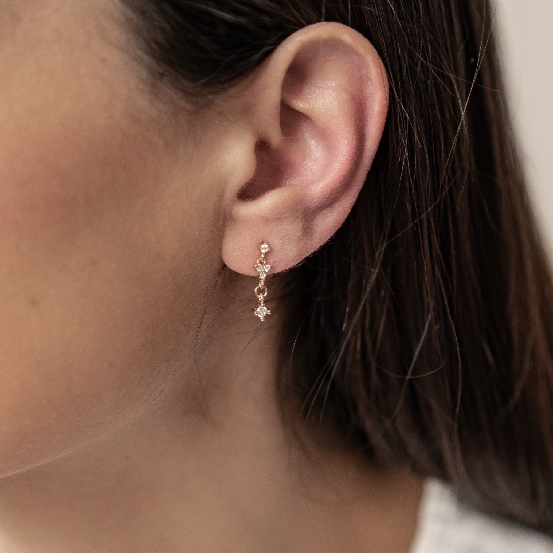 Hanging Bloom Stud Earrings Sterling Silver Gold