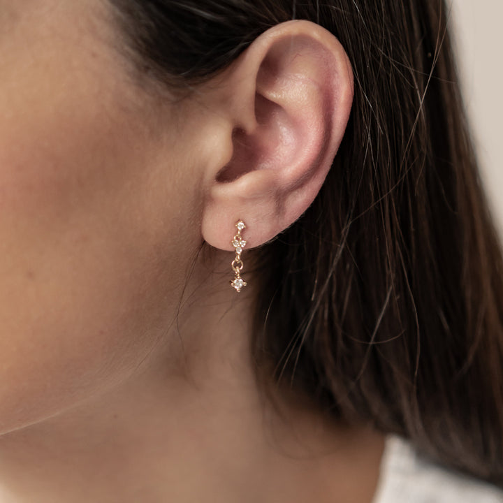 Hanging Bloom Stud Earrings Sterling Silver Gold