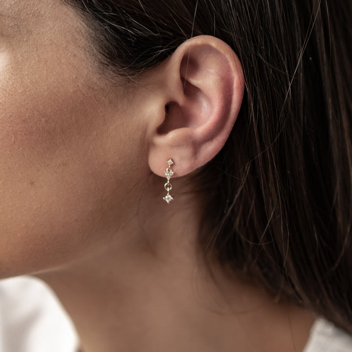 Hanging Bloom Stud Earrings Sterling Silver Gold