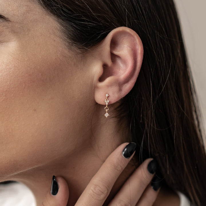 Hanging Bloom Stud Earrings Sterling Silver Gold