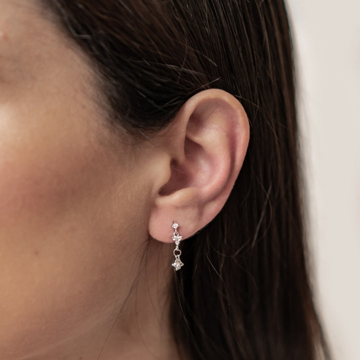 Hanging Bloom Stud Earrings Sterling Silver