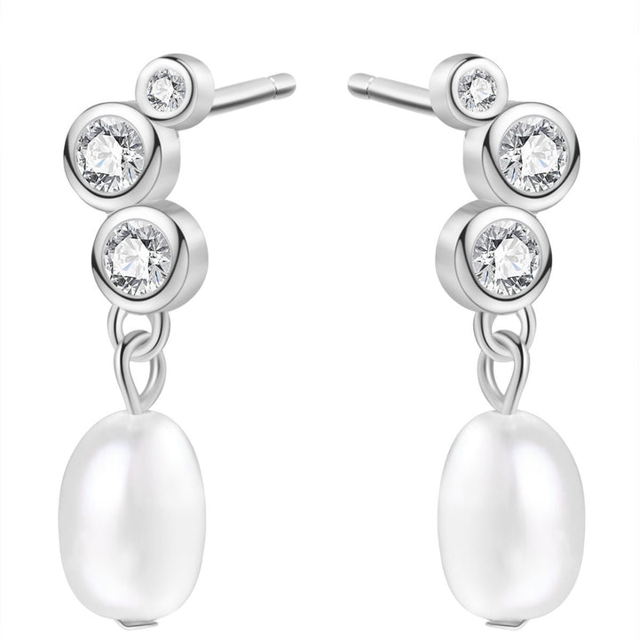 Hanging Pearl Drop Stud Earrings Sterling Silver