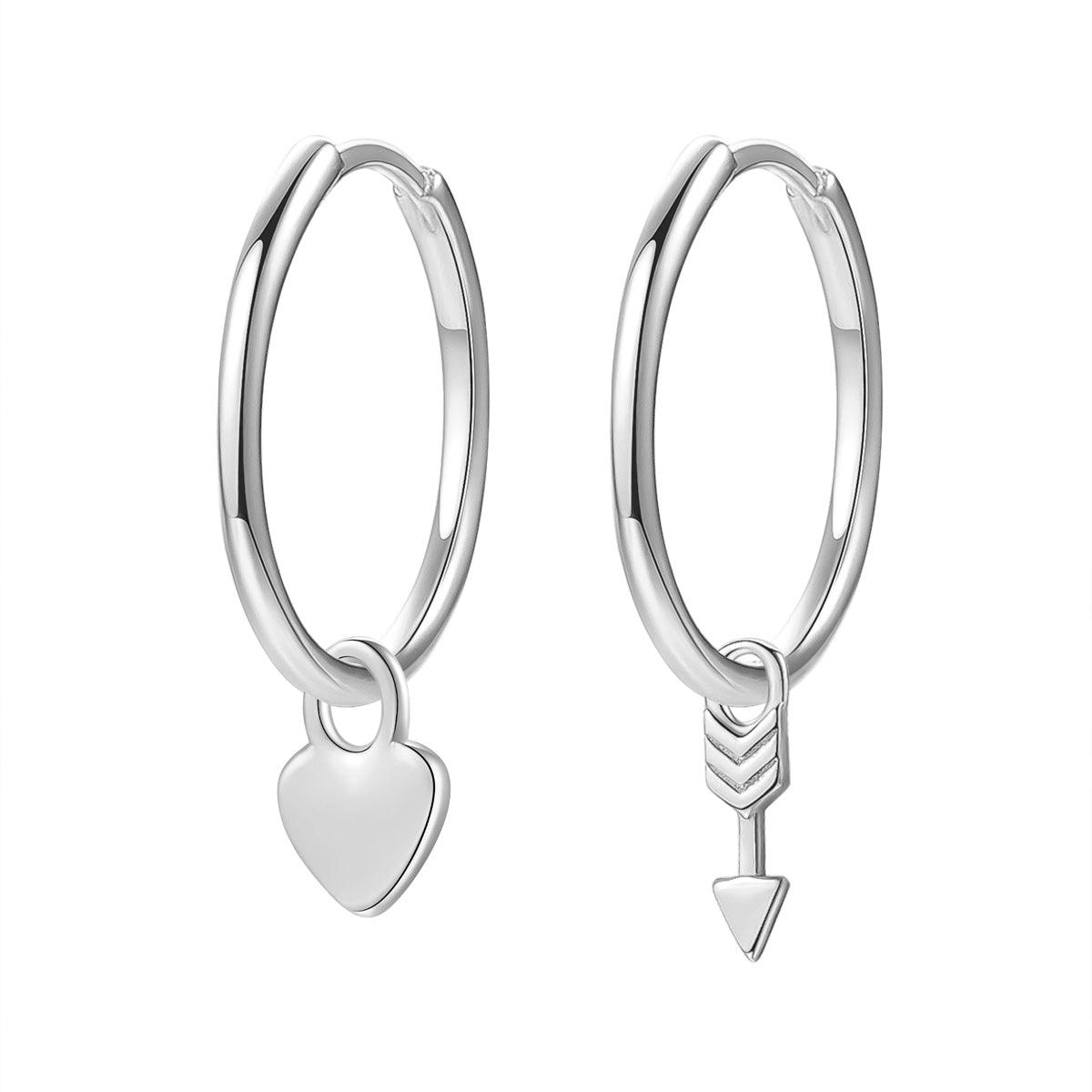 Heart and Arrow Charm Hoop Earrings Sterling Silver