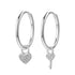 Pendientes Aro Charm Corazón y Llave Plata de Ley 925