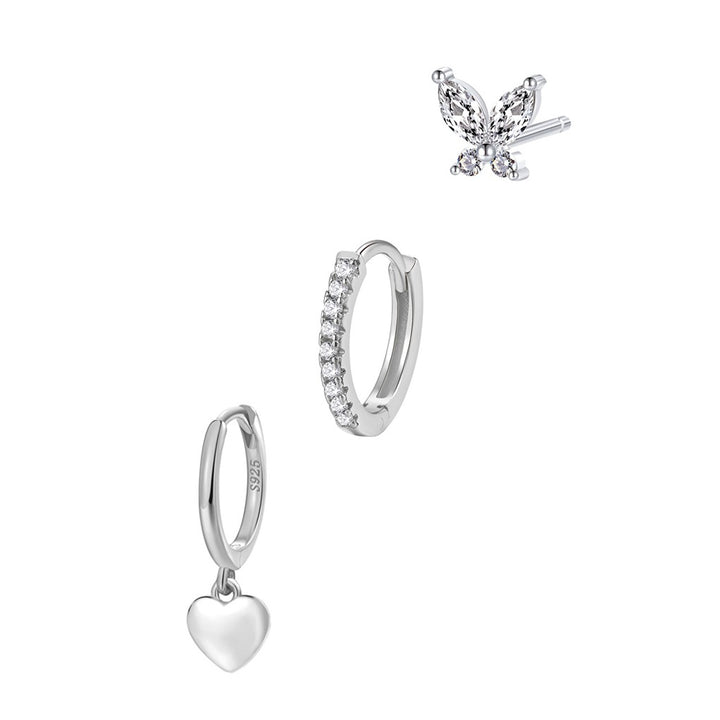 Heart & Butterfly Earring Stack Sterling Silver
