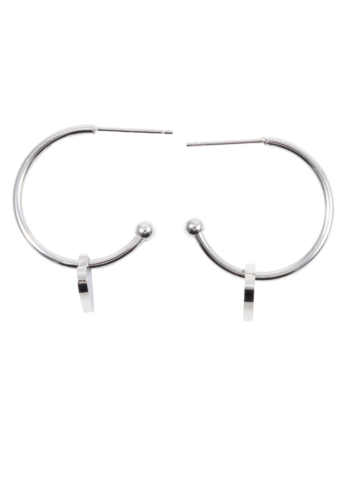 Heart Charm Hoop Earrings Silver