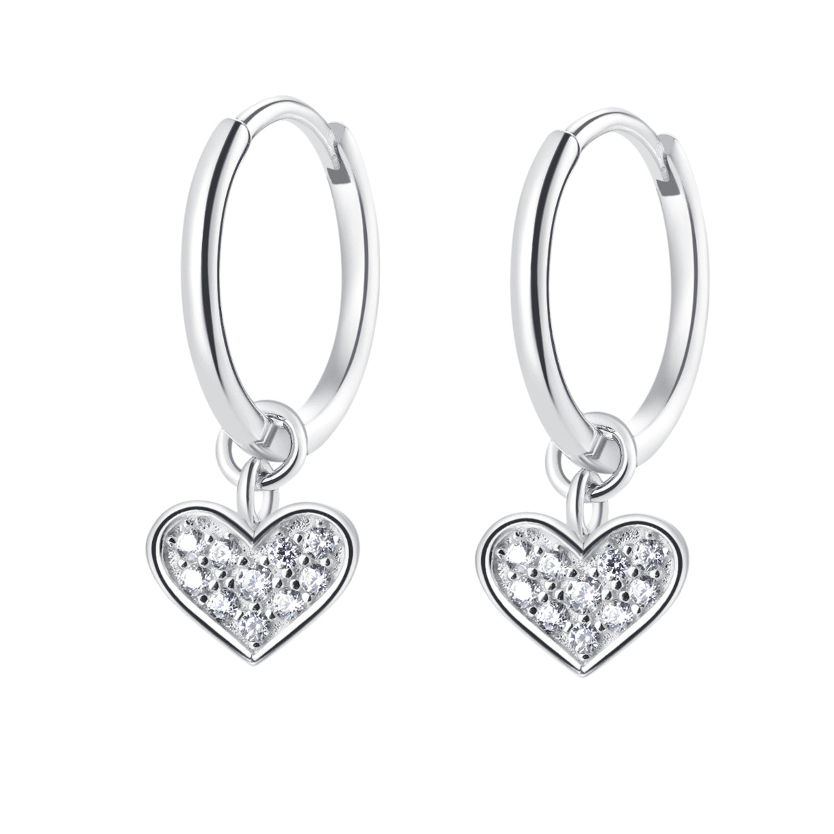 Heart Charm Hoop Earrings Sterling Silver