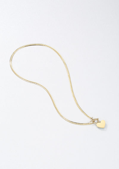 Heart Charm T-Bar Chain Necklace Gold