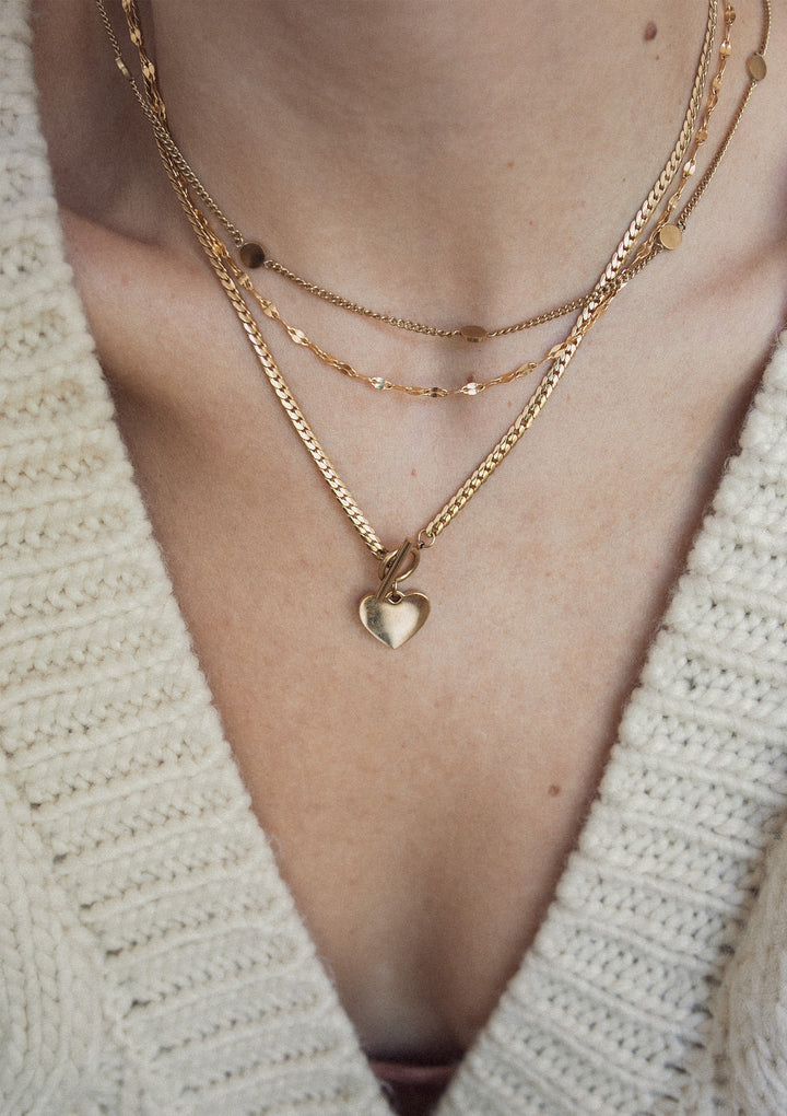 Collier Breloque Cœur Chaîne T-Barre en Or