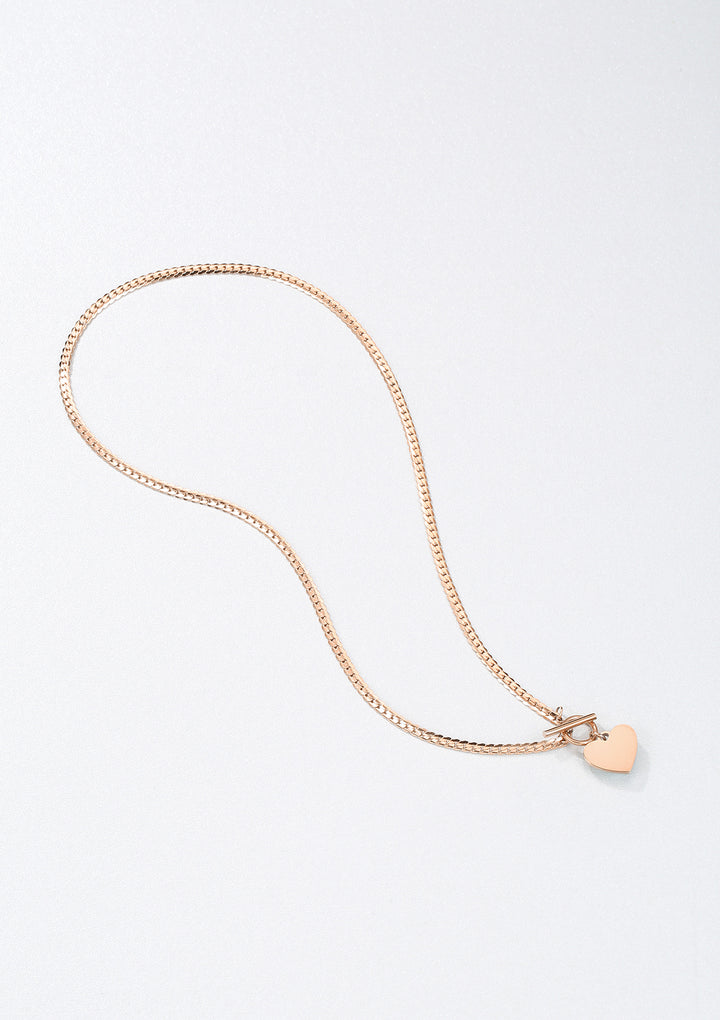 Collier Breloque Cœur Chaîne T-Barre en Or Rose