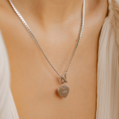 Collier Breloque Coeur Chaîne T-Barre en Argent