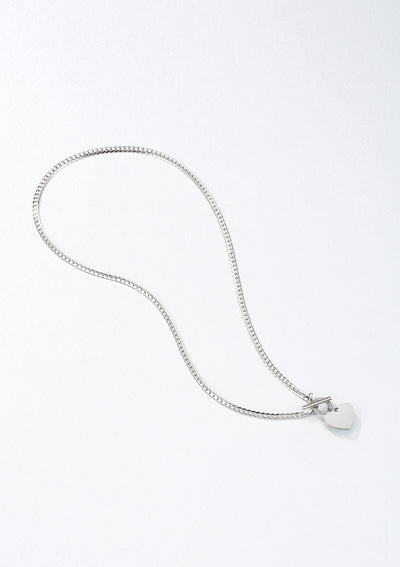 Collier Breloque Coeur Chaîne T-Barre en Argent
