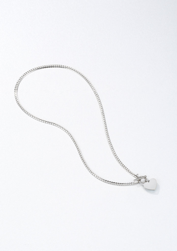Collier Breloque Cœur Chaîne T-Barre en Argent