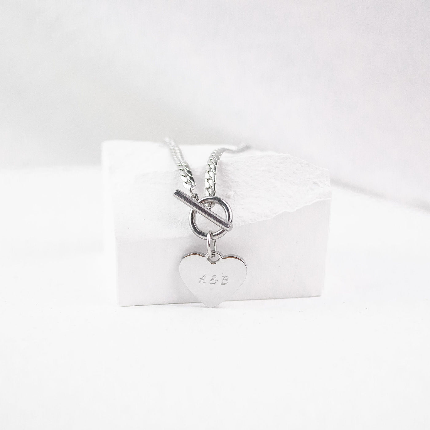 Collier Breloque Coeur Chaîne T-Barre en Argent