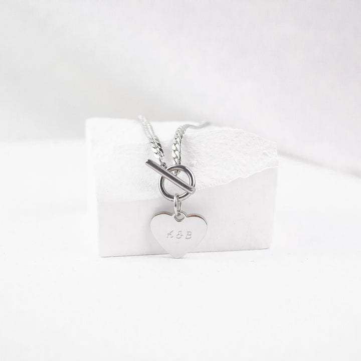 Collier Breloque Cœur Chaîne T-Barre en Argent