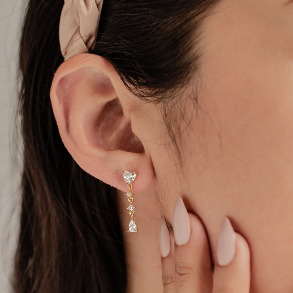 Pendientes de Botón Gota Corazón Plata de Ley 925