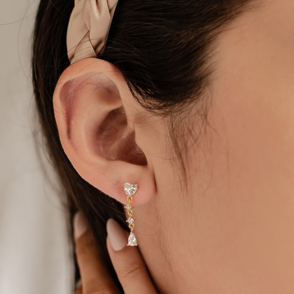 Pendientes de Botón Gota Corazón Plata de Ley 925