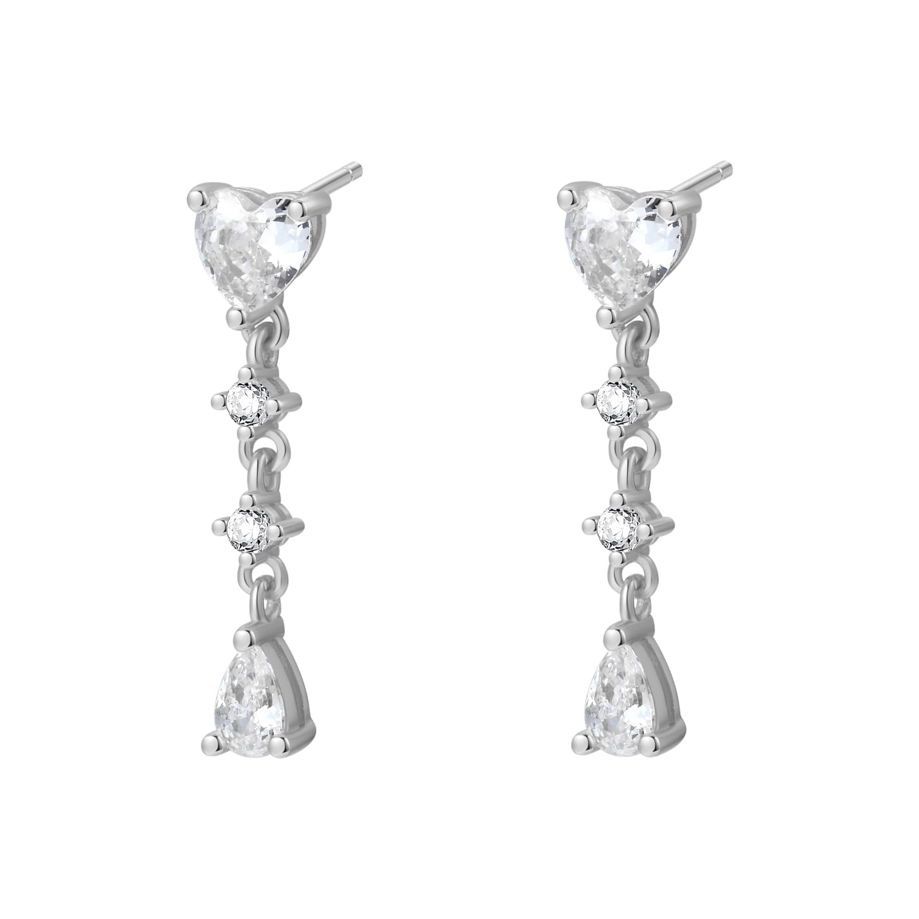 Pendientes de Botón Gota Corazón Plata de Ley 925