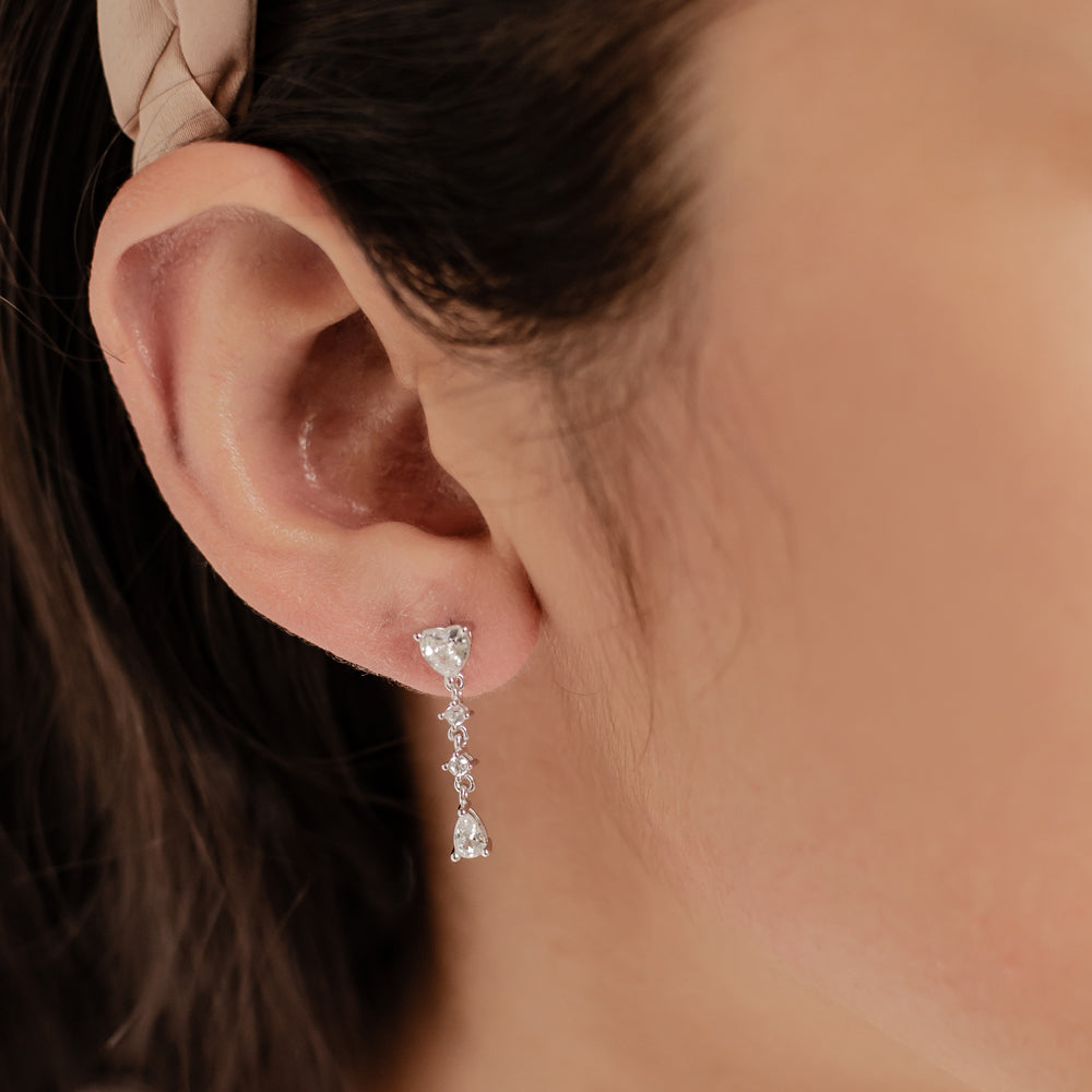 Pendientes de Botón Gota Corazón Plata de Ley 925