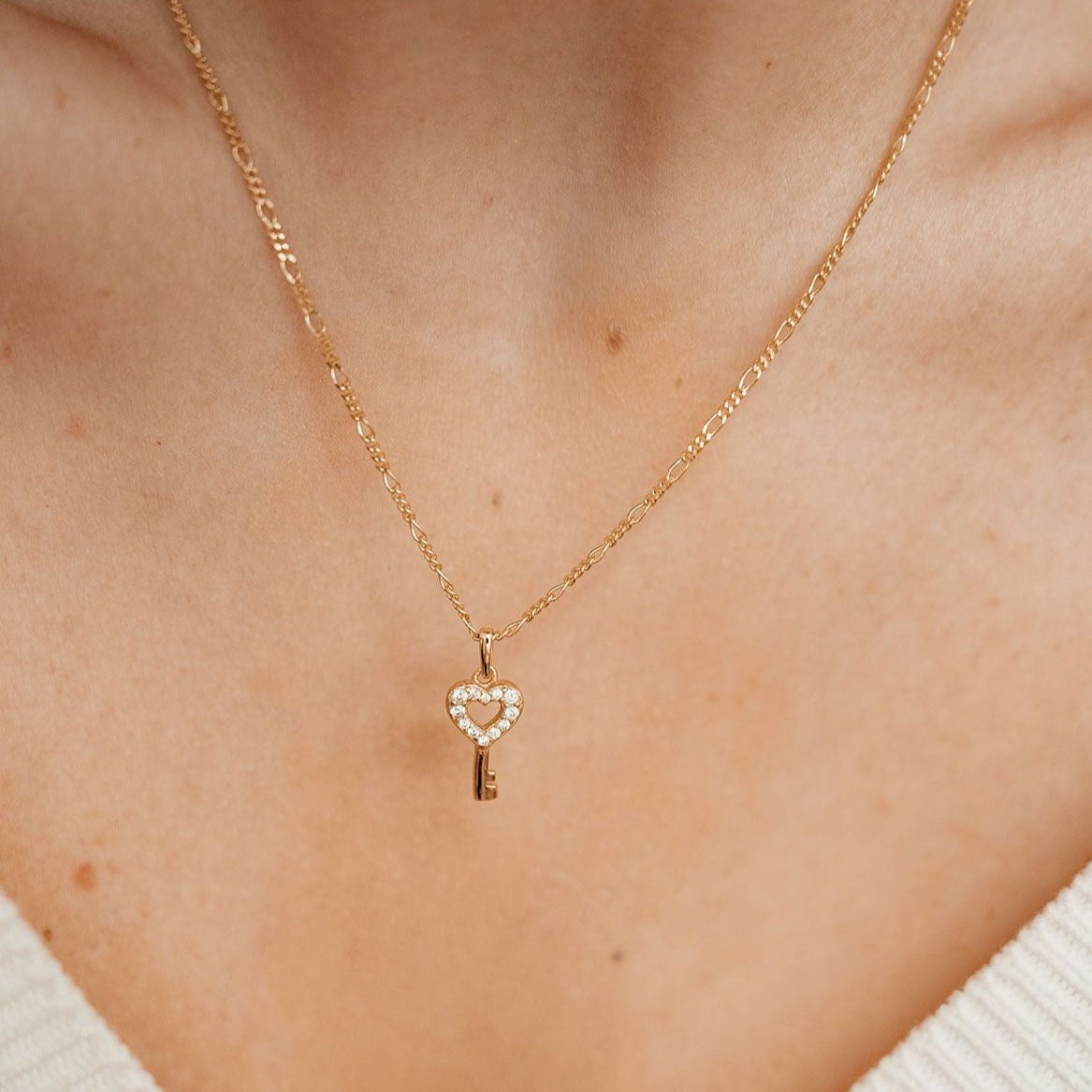 Collier Pendentif Clé de Coeur En Argent Sterling Or