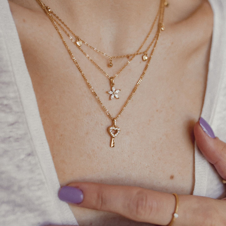 Heart Key Pendant Necklace Sterling Silver Gold
