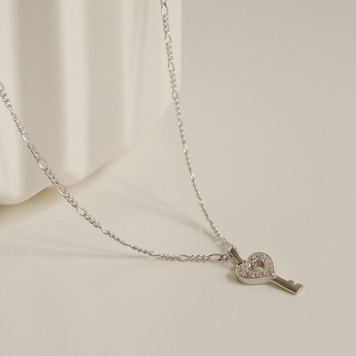 Collier Pendentif Clé de Cœur En Argent Sterling