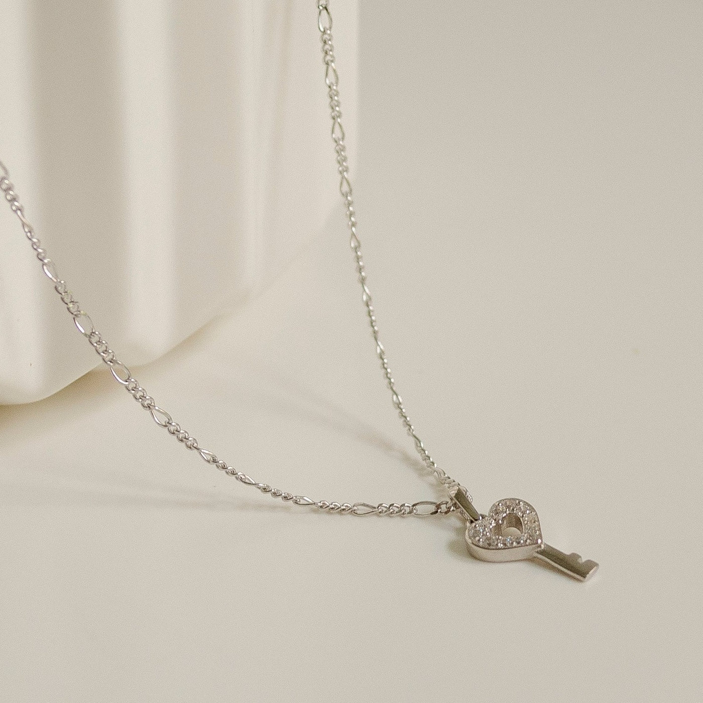 Heart Key Pendant Necklace Sterling Silver