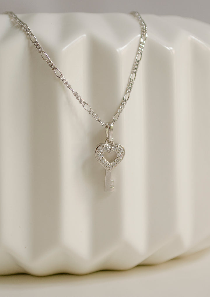 Collier Pendentif Clé de Cœur En Argent Sterling
